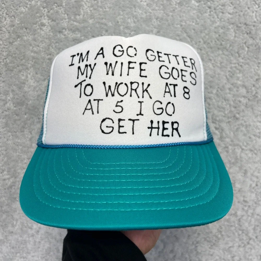 VINTAGE Trucker Hat Go Getter Wife Husbund Work Funny Novelty Humor Snapback Cap